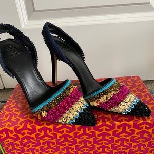 Tory Burch single fair isle sling back pumps heels